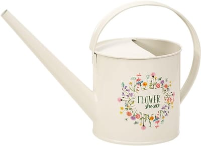 SnelShoppen - Kleine gieter voor de tuin met 1,2 l inhoud, decoratieve bloemendouche in crème off-white met opschrift 'Flower Shower' in blad & bloese