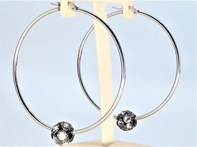 Chirurgisch staal oorring Ø 60mm met franse sluiting zirkonia bedel.