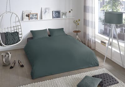 Good Morning dekbedovertrek effen kleur - 2 persoons 200x200/220 cm - Donkergroen - 100% Katoen renforc�