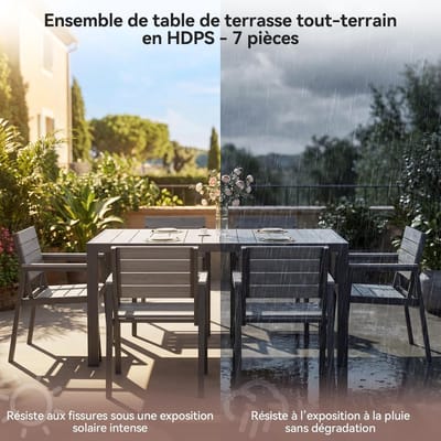 Tuinmeubelset 6 Personen 150x80x74 cm Aluminium Houtlook – Weerbestendige Tuintafel met 6 Stoelen, Lichtgewicht & Onderhoudsvrij – Luxe Balkon & Terras Set Grijs – Nicolehome