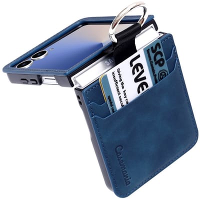 CaseMania Bookcase hoesje geschikt voor Samsung Galaxy Z Flip 7 - Effen Donkerblauw - Kunstleer