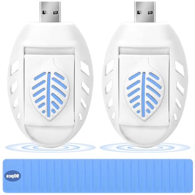 2 Stuks Draagbare Elektrische Muggenbeschermer met USB, Insectenbestrijdingsapparaat en 90 Tabletjes voor Effectieve Bescherming tegen Muggen en Vliegen