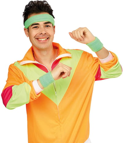 Faram Party Zweetbandjes set - neon groen - Foute 80s/90s party verkleed accessoires - hoofd/pols