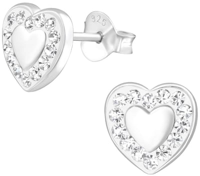 Joy|S - Zilveren hartje oorbellen - 8.5 mm - klassiek hart oorknoppen - kristal - zilver