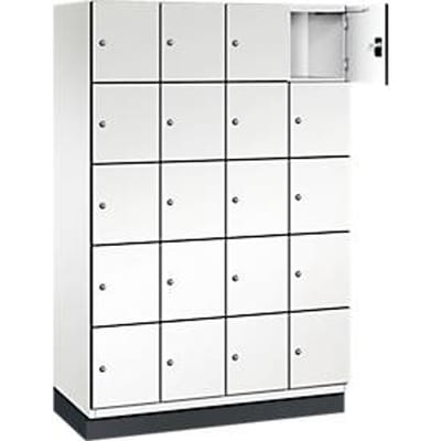 C+P Cambio lockerkast, 4 vakken, 20 vakken, met plint, B 1200 x D 525 x H 1980 mm, verkeerswit/wit