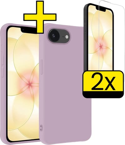 Hoesje - Met 2x Screenprotector - Geschikt voor Apple iPhone 17e - Sterk & Shockproof - Back Cover - Siliconen Case - Telefoon Hoes - Telefoonhoesjes - Lila