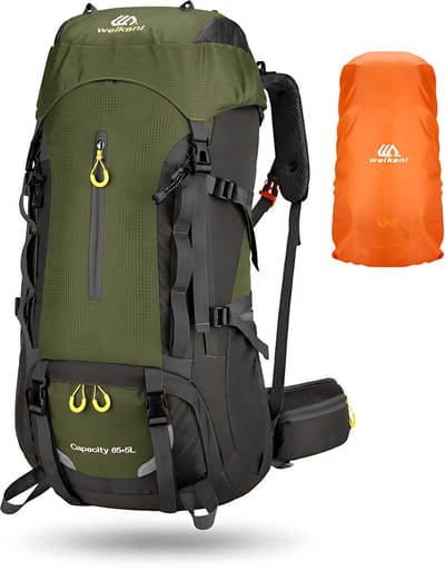CarryQuest® 70L Bergbeklimming Rugzak - Waterdichte Trekking Backpack met Regenhoes, Rugventilatie & Verstelbare Schouderbanden - Groen