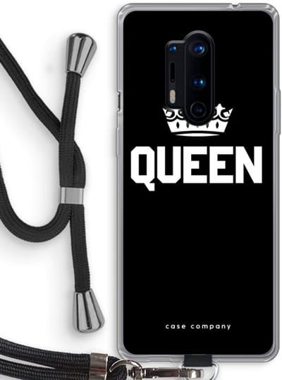 Case Company® - Hoesje met koord geschikt voor OnePlus 8 Pro hoesje met Koord - Queen zwart - Telefoonhoesje met Zwart Koord - Bescherming aan alle Kanten en Over de Schermrand