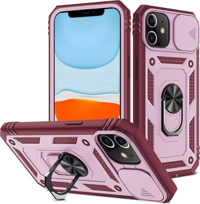 Coverup Hoesje - Geschikt voor iPhone 12 Hoesje - Coverup Ring Kickstand Back Cover met Camera Shield - Roze