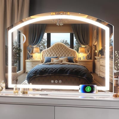 Make-upspiegel met verlichting en 10-voudige vergroting - Dimbare tafelspiegel met USB-aansluiting