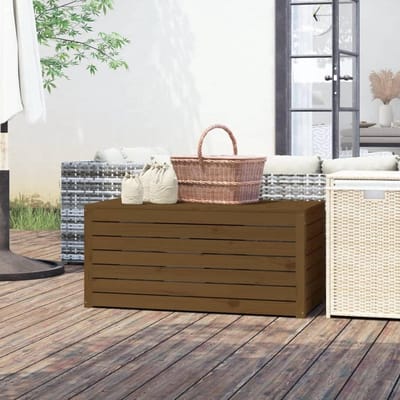 Tidyard Tuinbox, kussenbox, tuinkist, pakketbox, opbergdozen, kist met deksel, massief hout, grenen, honingbruin, 101 x 50,5 x 46,5 cm