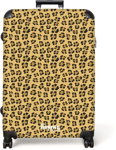 NoBoringSuitcases.com® - Koffer groot - Reiskoffer lichtgewicht - Luipaardprint op goudgele achtergrond - Rolkoffer met 4 wielen - Grote trolley XL - 98 liter bagage