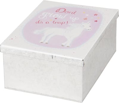 Clayre & Eef Blikken Bewaardoos 10x14x6 cm Wit Roze Metaal Eenhoorn