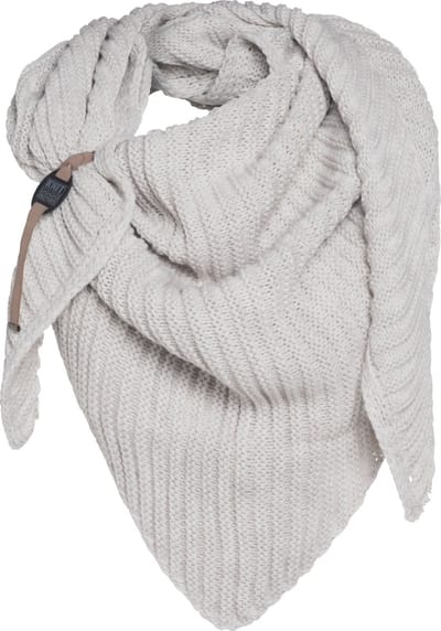 Knit Factory Demy Gebreide Omslagdoek - Driehoek Sjaal Dames - Dames sjaal - Wintersjaal - Stola - Wollen sjaal - Beige - 190x85 cm - Inclusief siersluiting