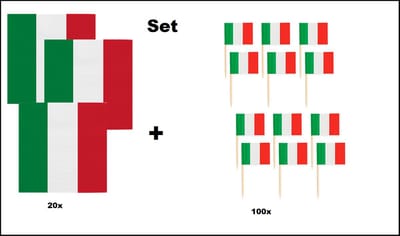 20x Servetten Italie 33cm x 33cm 3 laags + 100x Cocktailprikkers Italie - Italie set - Italy thema feest voetbal