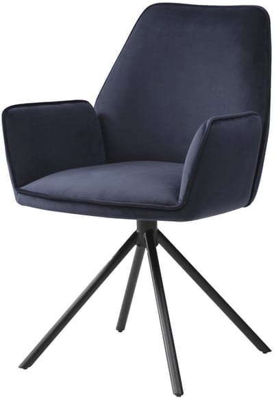 Eetkamerstoel MCW-G67, keukenstoel Stoel met armleuning, draaibare autostand, fluweel MVG ~ antracietblauw, zwarte poten
