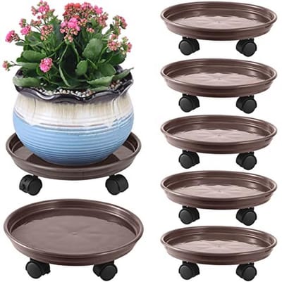 Set van 6 kunststof plantenbak met wielen - 12 inch rolplantenstandaards voor binnen en buiten