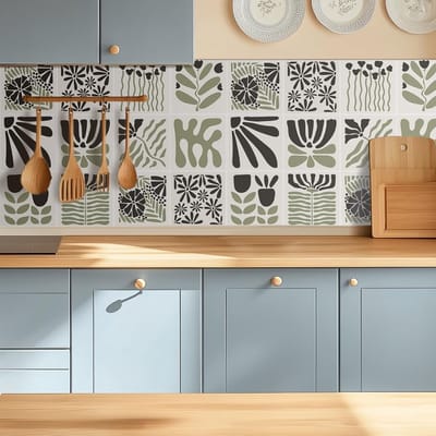 Dailygoody - Tegel Stickers - 20 Stuks - Zelfklevend voor Badkamer en Keuken - Saliegroen Bloem Motief - Decoratie voor Wand - Makkelijk aan te brenge