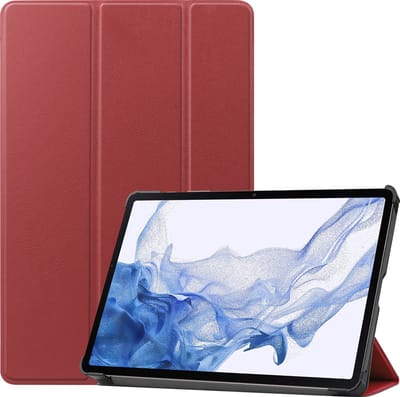 Hoesje - Geschikt voor Samsung Galaxy Tab S8 - Dun & Stevig - Hardcover Book Case - Trifold Bookcase Hoes - Hard Cover - Tablethoes - Donkerrood