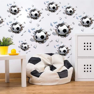 Dailygoods- Voetbalmuursticker 3D Effect - Muurstickers Kinderen - Muurstickers Speelkamer - Muurstickers Babykamer - Muurstickers Sport - Decoratieve Wanddecoratie - Muursticker