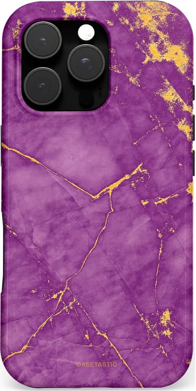 Casetastic hoesje geschikt voor Apple iPhone 16 Pro - MagSafe - Dubbellaagse bescherming - Paarse Marmer - Fashion Case - Lavendel Goud