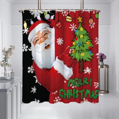 1 stuk 180x180cm Kerstman patroon bedrukt douchegordijn scheidingswand badkamer waterdicht en schimmelbestendig 180x180cm black