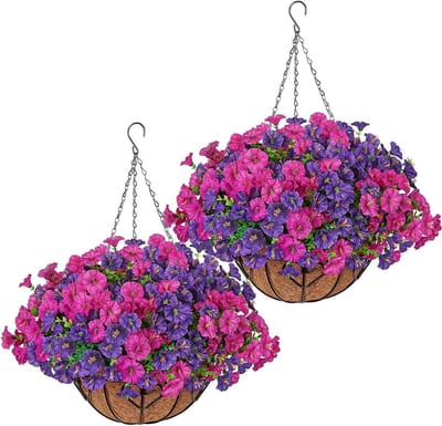 Neppe Hangende Bloemplant in Mand voor Lente en Zomer Buitenversiering, UV-bestendige Silk Morning Glory voor Thuis, Terras, Balkon en Tuin Decoratie