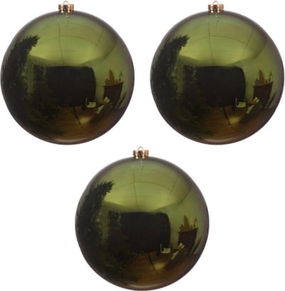Decoris Kerstbal - 3x - donkergroen - groot - 14 cm - kunststof - glans - kerstversiering