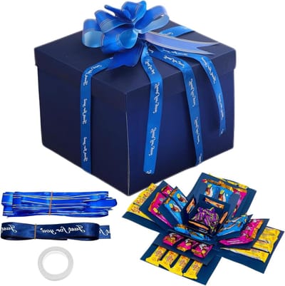 Creatieve 5 Laags Explosiedoos voor Verjaardag, Valentijnsdag en Jubileum - Uniek Cadeau voor Elke Gelegenheid (Blauw)