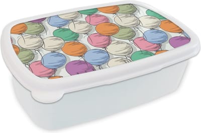 Broodtrommel Wit - Lunchbox - Brooddoos - Ballonnen - Patroon - Feest - 18x12x6 cm - Volwassenen