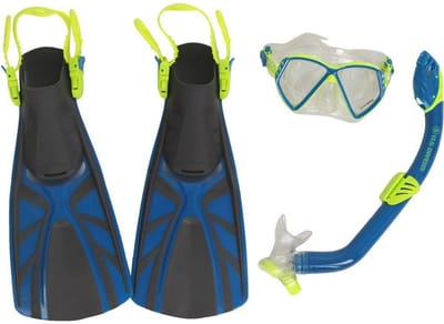 Snorkelset voor kinderen met zwempakketten, snorkel en zwemvliezen