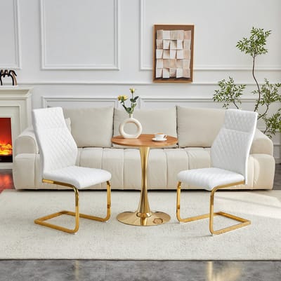 Set Tafel En Stoelen - Ronde Eettafel Met 2 Stoelen - Comfortabel En Stabiel - Voor Eethoek En Woonkamer - Wit Goud Houtkleur