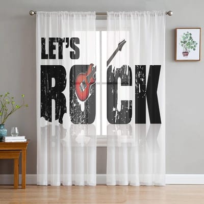 Rotsachtergrond Luxe Tule Gordijnen Moderne Woonkamer Keuken Chiffon Gordijn Slaapkamer Transparant Valance Gordijn 135W x 114H(cm) black