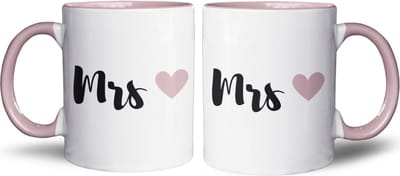 NietMokken.nl - Mrs & Mrs mokkenset - Grappige mokken - Valentijnscadeau voor lesbisch koppel - Leuk als cadeau voor haar - Keramische bekers 325ml