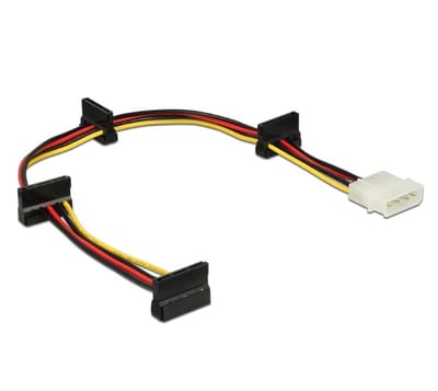 Molex (m) - 4x SATA (v) splitter met verticale kabeldoorvoer - 0,40 meter