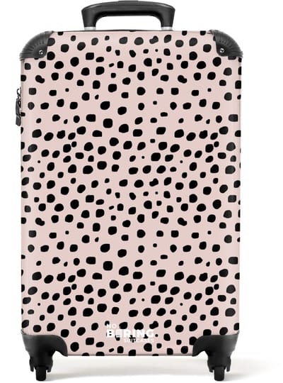 NoBoringSuitcases.com - Koffer dames - Dalmatiërpatroon op zachtroze - Past binnen 55x40x20 cm en 55x35x25 cm - Trolley handbagage vrouwen - Valiezen met wieltjes volwassenen - Reiskoffer op wielen - Rolkoffer lichtgewicht
