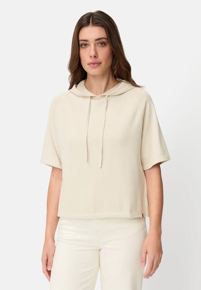 camel active Gebreide trui met korte mouwen en capuchon - Maat womenswear-XXS - Parelwit