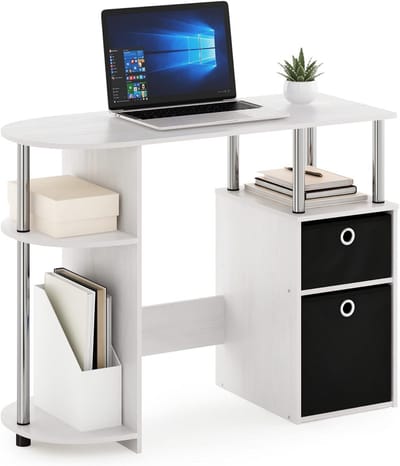 Compact Computer Studeerbureau met Opbergruimte en Lade in Wit Eiken