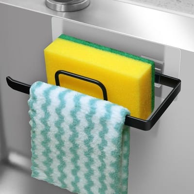 Sponshouder voor keukenspoelbak - 2-in-1 sponshouder voor gootsteen - Zelfklevend voor keukendoeken, sponzen, borstels en doeken sponshouder gootsteen magnetische