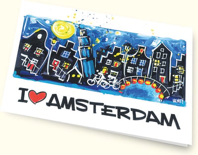 wenskaart / verjaardagskaart / feestkaart * I LOVE AMSTERDAM * 3 stuks - inclusief enveloppen