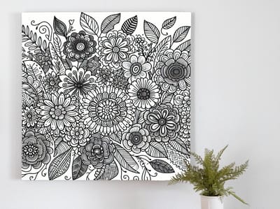 Doodle bloemen schilderij | Bloemige kriebels: een kleurrijk en speels doodle-kunstwerk vol leven | Kunst - 75x75 centimeter op Forex | Foto op Forex