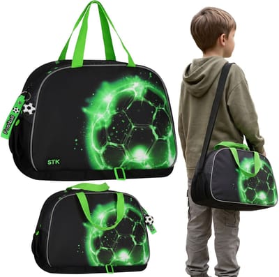 Voetbal, Ruime sport-/reistas met schouderriem voor jongens, met sleutelhanger, voor spelers tijdens de training 39x16x27cm