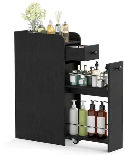 ZEYNOMAX - Dailygoods Smalle badkamerkast met uittrekbare lade en ruim blad voor de badkamer - Zwart - AliExpress 1503
