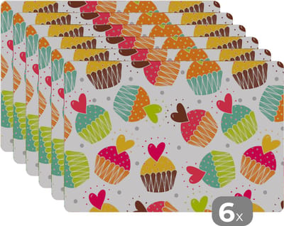 Placemat - Placemats kunststof - Muffin - Regenboog - Design - Hart - 45x30 cm - 6 stuks - Hittebestendig - Anti-Slip - Onderlegger - Afneembaar