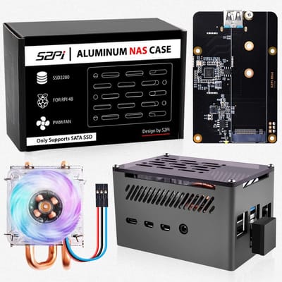 SVGCommerce Raspberry Pi 4 Aluminium Case - M.2 SSD Adapter - Passieve Koeling - Ultra-Stille Fan - Geschikt voor Mod...