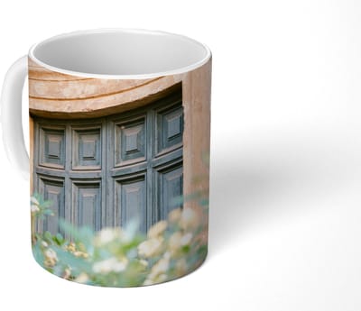 Mok - Koffiemok - Architectuur - Deur - Bloemen - Groen - Vintage - Mokken - 350 ML - Beker - Koffiemokken - Theemok