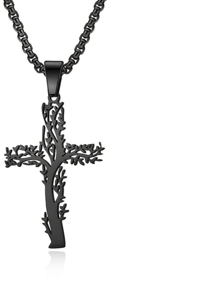 VANDAAG VERZONDEN - Ketting Kruis Boom - Cor Sinho® - Kruis 2,8cm - Christelijk - Zilver Staal Diamant - Hanger - Sieraad - Religieus Cadeau Unisex