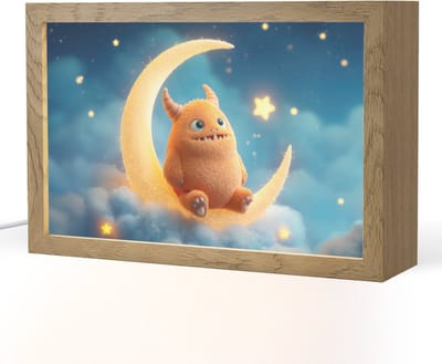 Nachtlampje 30x20 cm - Kinder lampje - Knuffel - Monster - Maan - Wolken - Tafellamp kinderkamer - Slaapkamer lamp - Bedlamp kinderen - Kinderlampje stopcontact - Wandlamp babykamer - Nachtlampjes