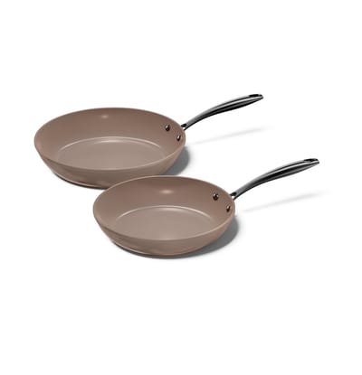 Cook & Pan 2-Delige Koekenpan Pannenset Taupe of Mind Ø 24 & 28 cm - PFAS vrij - Alle Warmtebronnen - Koekenpannenset met 7 jaar Garantie - Krasbestendige Anti Aanbaklaag - Vaatwasserbestendig - Gas, Inductie, Elektrisch, Oven - Koekenpan Set