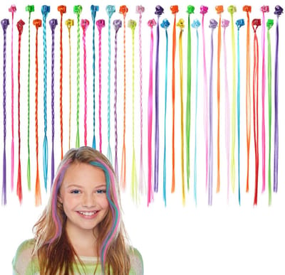 Aomig 36-Delige Haarextensies Voor Kinderen Haarvlechten Met Haarclips Regenboogvlecht Haarverlenging Meisjes Haaraccessoires Kleurclip Haarverlenging Voor Kerstmis Festival Feest En Kindervoorstellin
